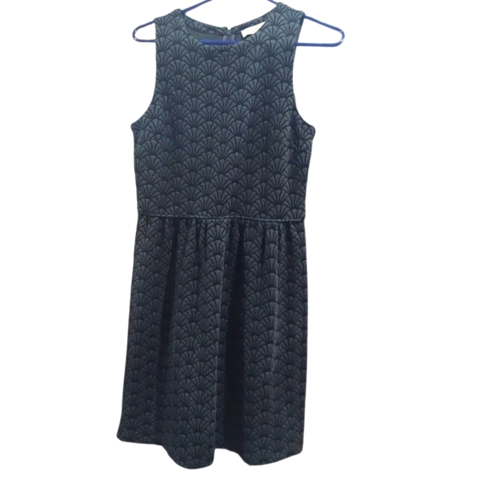 NWT LOFT Gray Black Scallop Print Sleeveless Knit Fit & Flare Size 4